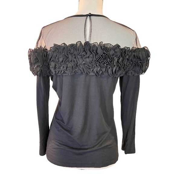 #A045  Gracia Romantic Edge Evening Glamour Ruffle  Mesh yoke Black Top NWT  XL - Picture 3 of 6